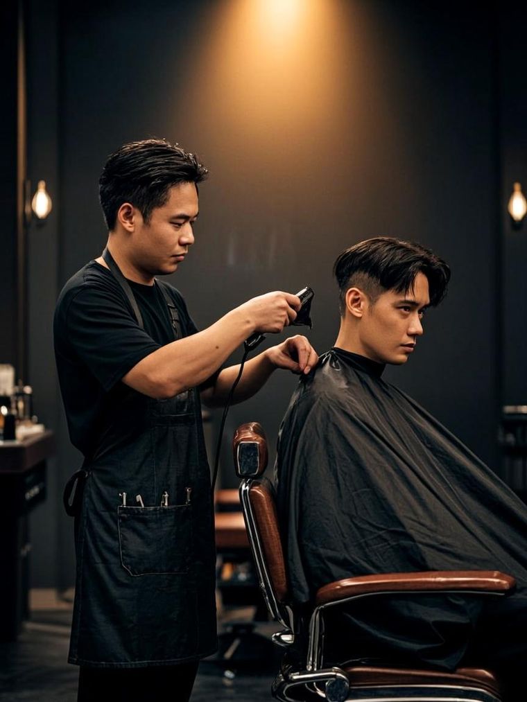 Barbero trabajando en LORD Barbería